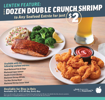 Seas the Day with Dozen Double Crunch Shrimp added to any Seafood Entrée* for Only $2 and for a Limited Time, at Participating Applebee’s Restaurants. (PRNewsfoto/RMH Franchise Corporation)
