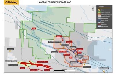 Figure 1: Carte du projet Marban (Groupe CNW/O3 Mining Inc.)