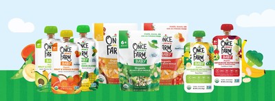 Once Upon a Farm's Baby Portfolio featuring Fruit & Veggie Blends, Plant-Rich Meals, and the new 1,000 Day Promise Certified Advanced Nutrition Blends