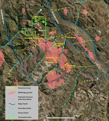 Figure 1: Historical mining activity and setting of the Coricancha Project. (CNW Group/Great Panther Mining Limited)