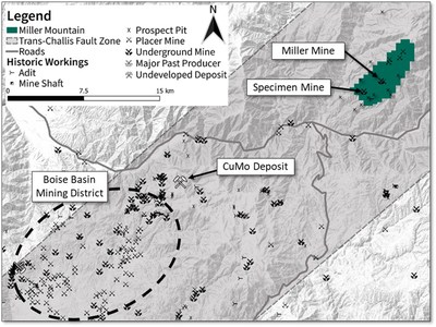 Figure 4 – Location map of the Miller Mountain project displaying Zacapa’s land position in the Trans-Challis fault zone relative to the Boise Basin District (CNW Group/Zacapa Resources)