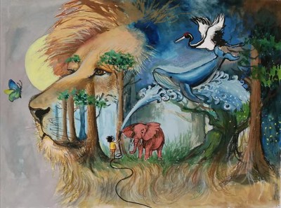 "Return Home" by 13-year old Yanjun Mao of China Winner of 2022 World Wildlife Day International Youth Art Contest
