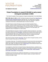Press Release: Vilcek Foundation to award $150,000 to early-career immigrant scientists in 2023