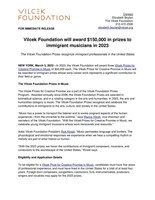 Press Release: Vilcek Foundation will award $150,000 in prizes to immigrant musicians in 2023