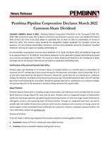 Pembina Pipeline Corporation Declares March 2022 Common Share Dividend