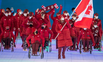 The Beijing 2022 Paralympic Winter Games officially began on Friday, with Ina Forrest and Greg Westlake carrying the flag for Canada into the Opening Ceremony. PHOTO: Canadian Paralympic Committee (CNW Group/Canadian Paralympic Committee (Sponsorships))