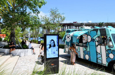 Liquid Outdoors' digital kiosks in situ at River Landing, Miami River's first mix-use dining and shopping destination.