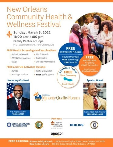 National Minority Quality Forum to Host Free New Orleans Community Health & Wellness Festival on March 6th with Special Guests
