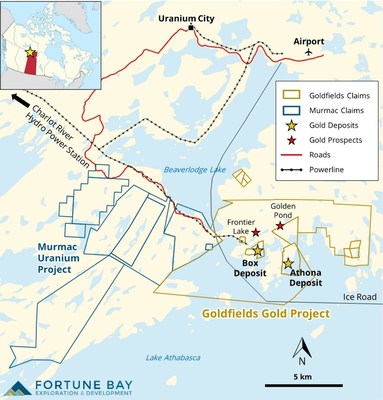 Figure 1: Goldfields Project infrastructure and location map. (CNW Group/Fortune Bay Corp.)