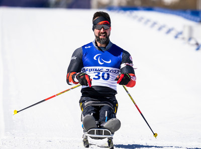 Collin Cameron competes in the biathlon sprint at the Zhangjiakou Biathlon Centre. (CNW Group/Canadian Paralympic Committee (Sponsorships))