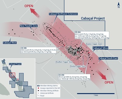 Figure 1: Location of drill results reported today. (CNW Group/Meridian Mining UK Societas)