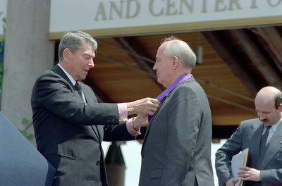 President Ronald Reagan presents the Ronald Reagan Freedom Award to Mikhail Gorbachev, 1992 (photo credit: The Ronald Reagan Presidential Foundation and Institute)