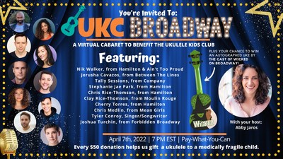 UKC Broadway Cabaret Flyer, featuring performers from Hamilton, Company, and more.