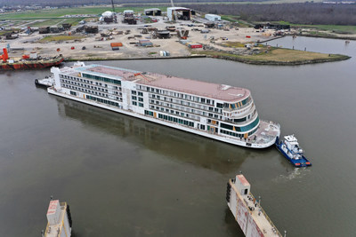 The Viking Mississippi, pictured here at Edison Chouest Offshore’s LaShip shipyard in Houma, Louisiana, is purpose-built for the Mississippi River. The five-deck ship’s cutting-edge design, expansive windows and comfortable amenities will make it the largest and most modern ship in the region. For more information, visit www.viking.com.