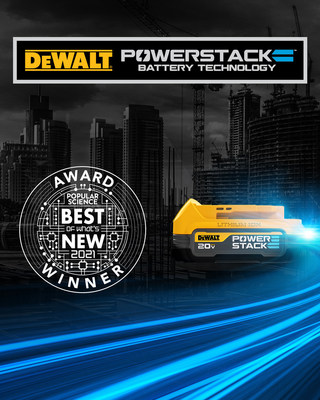 The DEWALT POWERSTACK 20V MAX* Compact Battery has been awarded a Popular Science 2021 Best of What's New Award. The award recognizes the years top 100 breakthroughs that are paving the way for a better future.