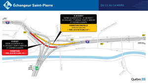 Autoroute 20 et route 138 dans l'arrondissement de Lachine à Montréal - Fermetures sur l'autoroute 20 sous l'échangeur Saint-Pierre durant la fin de semaine du 11 mars 2022