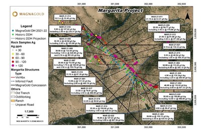Figure 1: Margarita Project Plan view with drill highlights and collar locations. (CNW Group/Magna Gold Corp.)