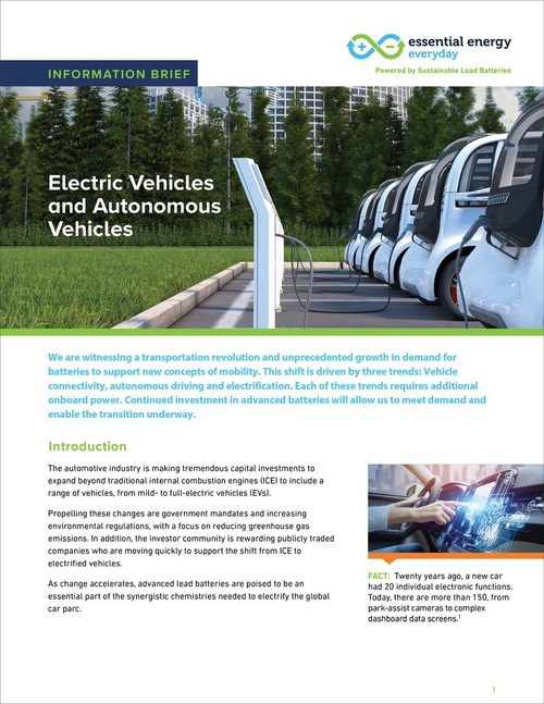 New information brief explains the role of 12 volt batteries that are found in nearly all electric vehicles (EVs). These made in America batteries power virtually all nonmotive electrical functions.