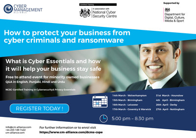 Cyber Management Alliance supported by DCMS delivering NCSC-Certified Training