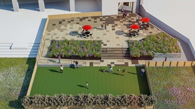 A rendering of the renovated outdoor spaces at Keith Plaza at 2475 Southern Boulevard in the Bronx, NY.