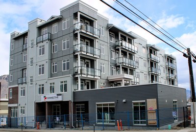 Diversity Flats, the new 60-unit affordable housing project opening in Kamloops in partnership with Connective, BC Housing, and the City of Kamloops. Photo Credit: Tammi Cali (CNW Group/Connective Support Society)