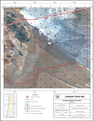 Figure 1. Laguna Blanca Project Location and Surficial Geology (CNW Group/Monumental Minerals Corp.)