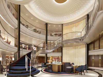 A rendering of the Grand Lobby on Cunard's fourth ship, Queen Anne.