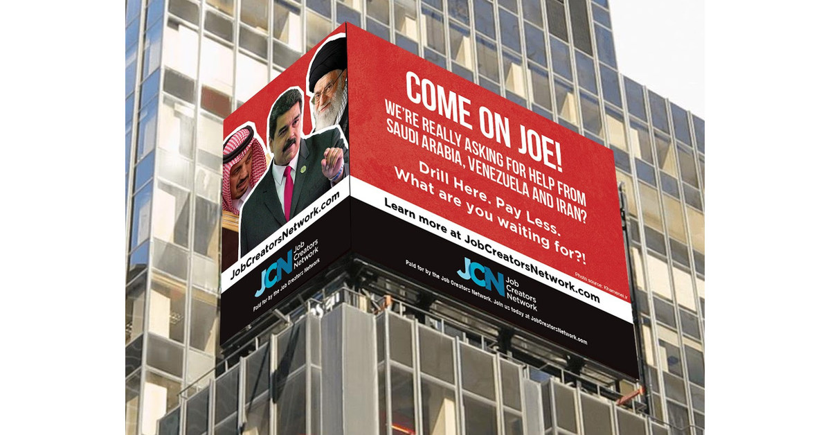 JCN Times Square Billboard Calls on Biden to Produce Oil Domestically