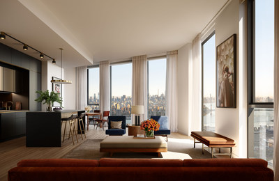 Living room condo designed by Gachot Studios inside The Brooklyn Tower. Photo credit to Gabriel Saunders.
