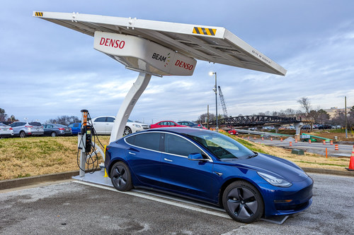 One of five recently installed Beam Global ($BEEM) EV ARC™ solar-powered charging systems on DENSO's Maryville, TN, campus.