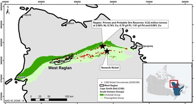 Figure 1: Location of the West Ragan Property in Nunavik, Quebec, Canada.
Information from neighbouring properties is not necessarily indicative of the mineralization on Orford Mining’s properties. RagLan Source: Glencore Resources & Reserves Dec 31, 2021. Nickel occurrences are reported by SIGEOM (System d’information geominiere oof Quebec: sigeom.mines.gouv.qc.ca) (CNW Group/Orford Mining Corporation)