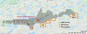 VISIBLE GOLD MINES ACQUIRES 100% INTEREST IN 3,996 HECTARES OF LAND (40 SQ KM) ADJACENT TO PATRIOT BATTERY METAL LITHIUM'S DISCOVERY IN THE JAMES BAY REGION