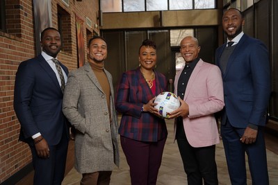 Major League Soccer (MLS) and National Blank Bank Foundation (NBBF) leaders join with Dr. Bernice A. King to announce MLS’s historic $25 million transaction with Black-owned banks across the country. 

L to R: NBBF Co-Founder Brandon Comer; Black Players For Change Founder and MLS veteran Quincy Amarikwa; King Center CEO Dr. Bernice A. King; MLS Chief Diversity, Equity and Inclusion Officer Sola Winley; NBBF Co-Founder Ashley Bell.