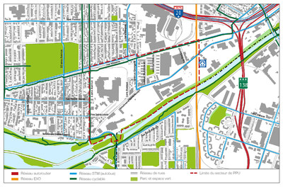 Carte du territoire concern par la consultation publique sur le Programme particulier d'urbanisme (PPU) de l'coquartier Lachine-Est (Groupe CNW/Office de consultation publique de Montral)