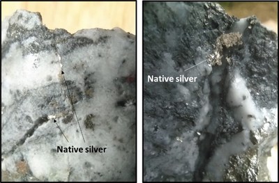 Figure 1. Core pictures from hole 203 at La Abeja showing native silver. (CNW Group/Outcrop Silver & Gold Corporation)