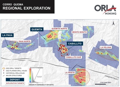 Figure 5: Cerro Quema deposits and priority drill targets. (CNW Group/Orla Mining Ltd.)