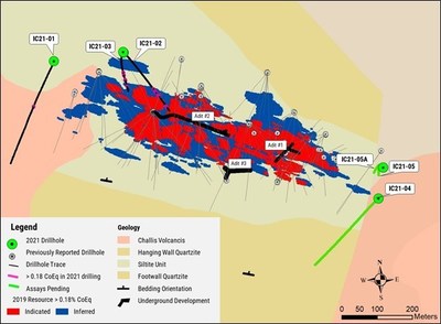 Figure 2. Plan map showing drillholes reported in this press release relative to historic drilling and resource boundary. (CNW Group/Electra Battery Materials Corporation)