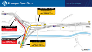 Autoroute 20 et route 138 dans l'arrondissement de Lachine à Montréal - Fermeture complète de la bretelle menant de l'autoroute 20 en direction est vers la route 138 en direction ouest durant la fin de semaine du 18 mars 2022