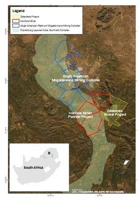 Location of the Zebediela Project in relation to Mogalakwena Mining Complex and Platreef Mine. (CNW Group/ZEB Nickel Corp.)