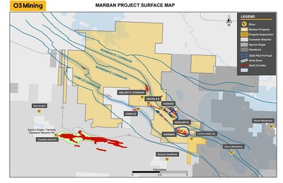 Figure 1 : Carte de surface du projet Marban (Groupe CNW/O3 Mining Inc.)