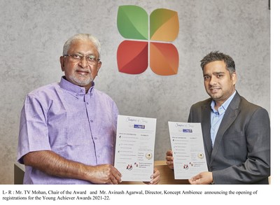 L-R: Mr TV Mohan, Chair of the Award and Mr. Avinash Agarwal, Director, Koncept Ambience announcing the opening of registrations for the Young Achiever Awards 2021-22.