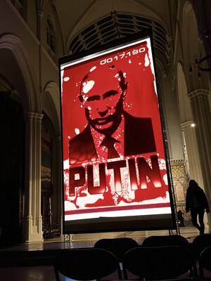 RUSSIAN ARTIST ANDREI MOLODKIN CREATES PORTRAIT OF VLADIMIR PUTIN FILLED WITH UKRAINIAN BLOOD IN PROTEST OF INVASION