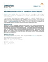 Keyera Announces Timing of 2022 Virtual Annual Meeting