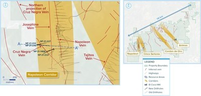 Figure 1: Plan map of recent drilling targeting the Cruz Negra Vein along the Napoleon Vein Corridor (CNW Group/Vizsla Silver Corp.)