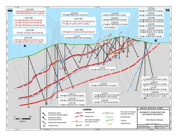 Drilling at Las Conchitas South Intersects 138.29 g/t Au Over 1.3m Estimated True Width Extending the High Grade Mango Zone to 213m Down Dip (CNW Group/Mako Mining Corp.)
