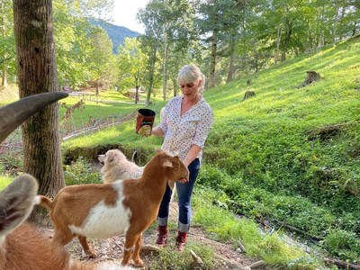 Sherri Belk on her farm in Rabun Gap, Goats in the Gap Farm. New licensee of the Original Goat Yoga and The Goatel.
