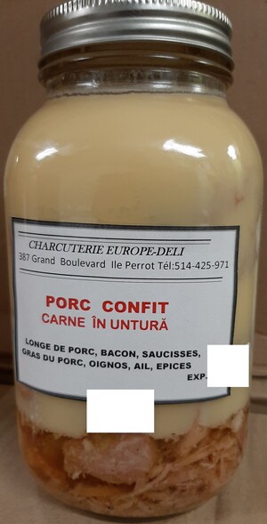 Absence d'informations nécessaires à la consommation sécuritaire de porc confit conditionné dans des pots en verre et vendu par l'entreprise Charcuterie Europe-Déli