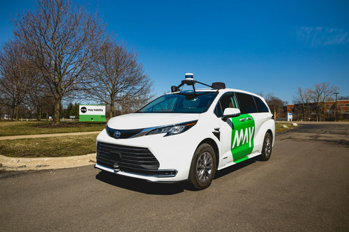 A May Mobility Toyota Sienna Autono-MaaS, part of the autonomous passenger vehicle fleet that Bridgestone technologies and services will support, is pictured at May Mobility headquarters in Ann Arbor, MI.