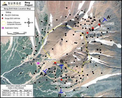 Figure 1. Berg drill hole location map. (CNW Group/Surge Copper Corp.)