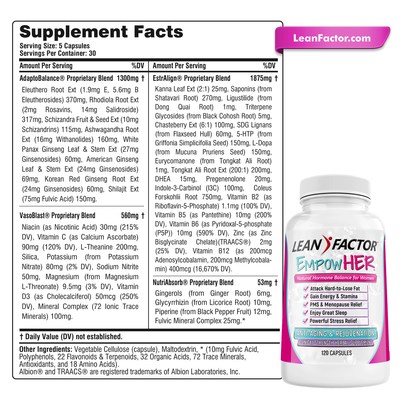 EmpowHER womens supplement nutrition and supplement fact panel